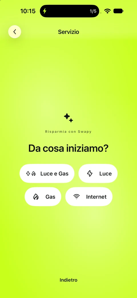 Il primo passaggio di Swapy: scegli tra luce e gas, luce, gas e internet